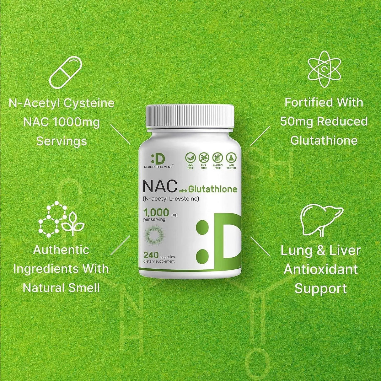 DEAL SUPPLEMENT - Deal Supplement NAC N-Acetyl Cysteine with Glutathione 1000Mg. 240 Capsulas - The Red Vitamin MX - Suplementos Alimenticios - {{ shop.shopifyCountryName }}