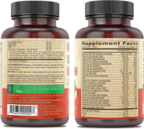 DEVA - Deva Vegan Multivitamin & Mineral Supplement 180 Tabletas - The Red Vitamin MX - Suplementos Alimenticios - {{ shop.shopifyCountryName }}
