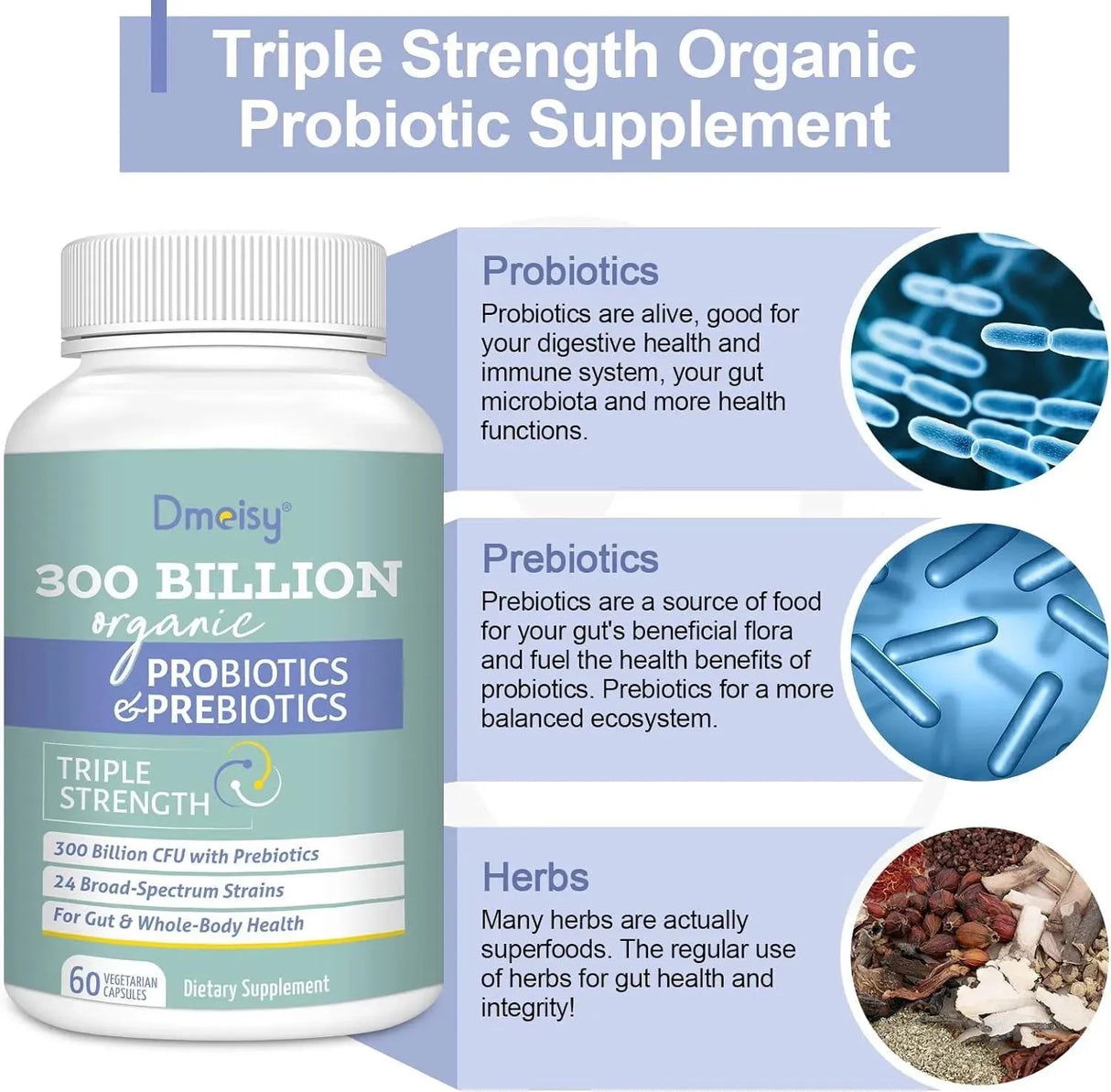 DMEISY - Dmeisy Probiotics 300 Billion CFU 60 Capsulas - The Red Vitamin MX - Suplementos Alimenticios - {{ shop.shopifyCountryName }}