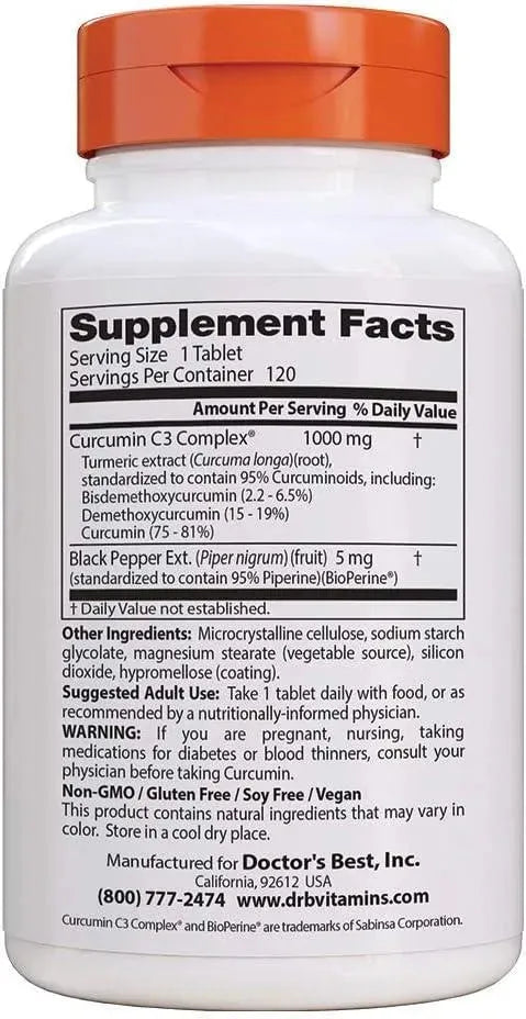 DOCTOR'S BEST - Doctor's Best Curcumin From Turmeric Root 1000Mg. 120 Tabletas - The Red Vitamin MX - Suplementos Alimenticios - {{ shop.shopifyCountryName }}