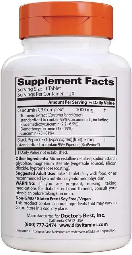 DOCTOR'S BEST - Doctor's Best Curcumin From Turmeric Root 1000Mg. 120 Tabletas - The Red Vitamin MX - Suplementos Alimenticios - {{ shop.shopifyCountryName }}