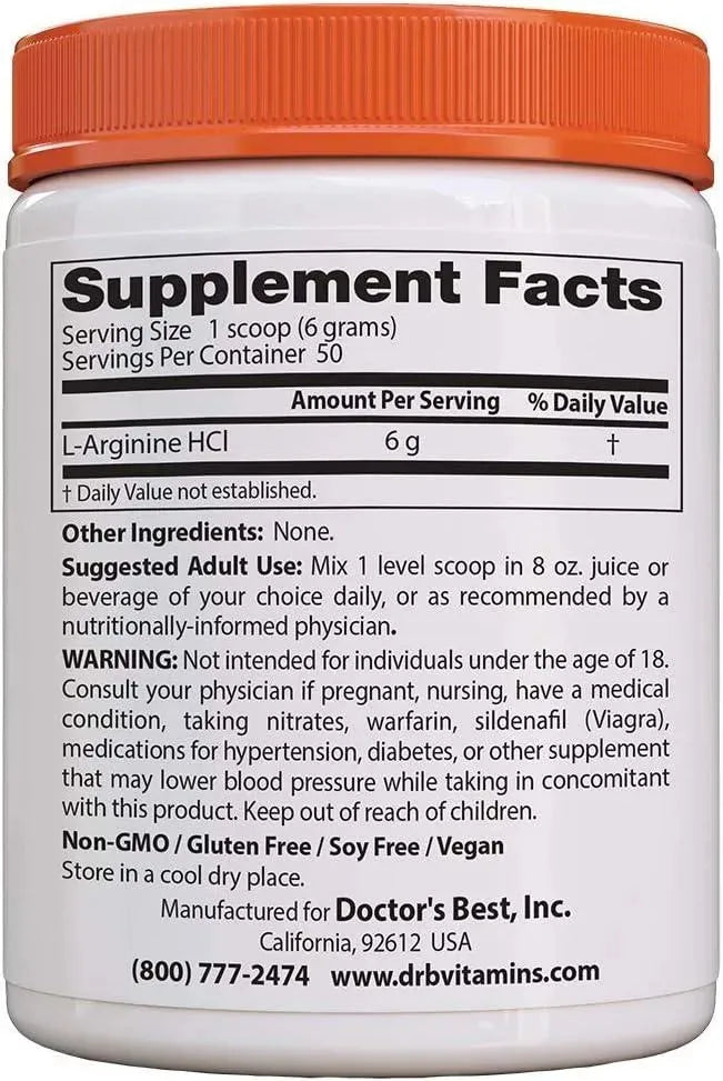 DOCTOR'S BEST - Doctor's Best L-arginine HCL Powder 300Gr. - The Red Vitamin MX - Suplementos Alimenticios - {{ shop.shopifyCountryName }}