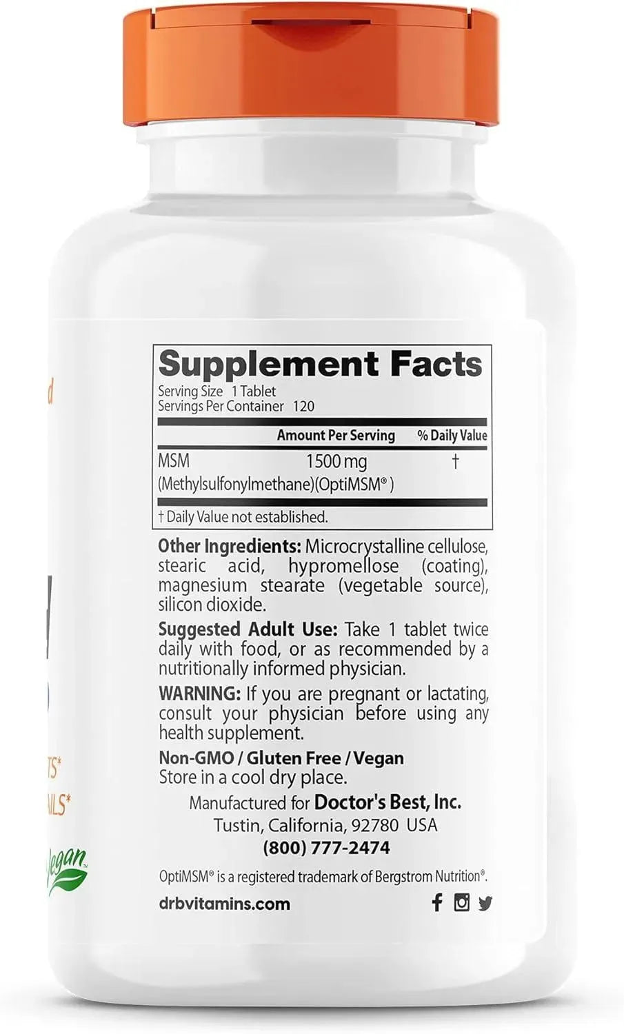 DOCTOR'S BEST - Doctor's Best MSM with OptiMSM 1500Mg. 120 Tabletas - The Red Vitamin MX - Suplementos Alimenticios - {{ shop.shopifyCountryName }}