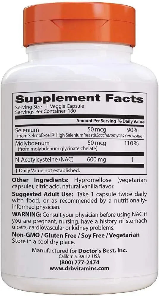 DOCTOR'S BEST - Doctor's Best NAC Detox Regulators 180 Capsulas - The Red Vitamin MX - Suplementos Alimenticios - {{ shop.shopifyCountryName }}