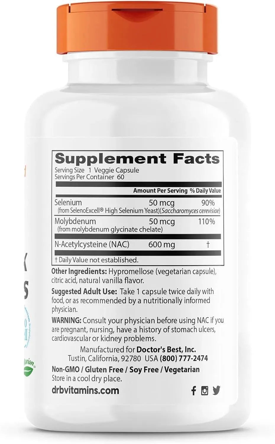 DOCTOR'S BEST - Doctor's Best NAC Detox Regulators 60 Capsulas - The Red Vitamin MX - Suplementos Alimenticios - {{ shop.shopifyCountryName }}