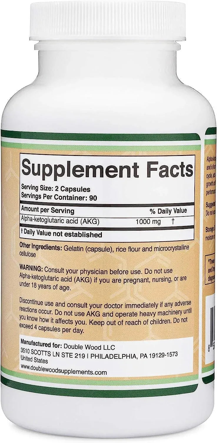 DOUBLE WOOD SUPPLEMENTS - Double Wood Supplements AKG Alpha Ketoglutaric Acid 1000Mg. 180 Capsulas - The Red Vitamin MX - Suplementos Alimenticios - {{ shop.shopifyCountryName }}