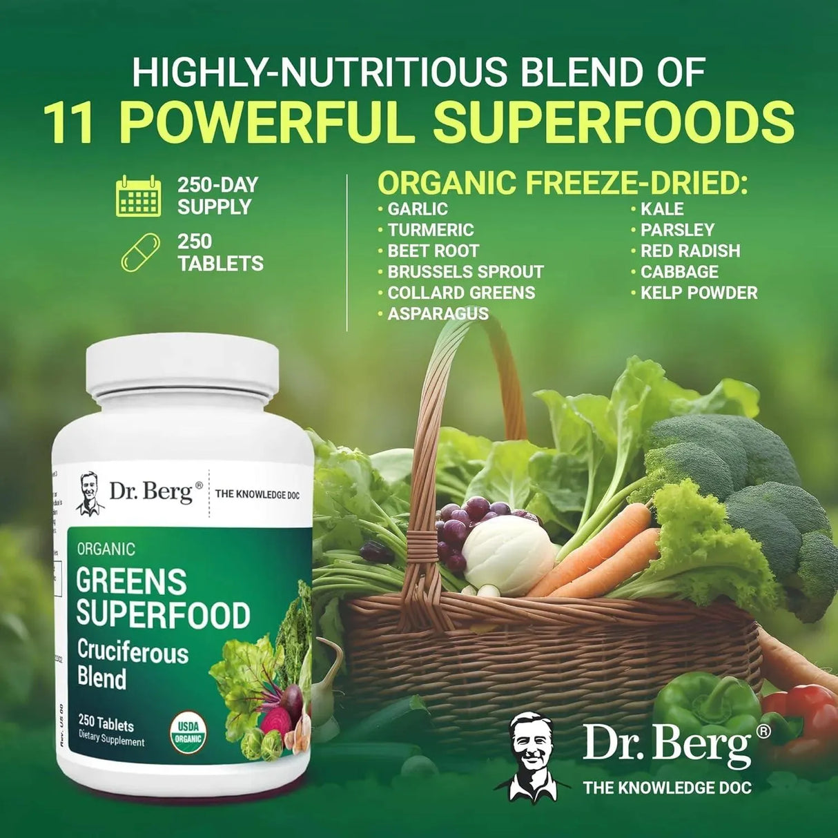 DR. BERG - Dr. Berg's Greens Superfood Cruciferous Vegetable 250 Tabletas - The Red Vitamin MX - Suplementos Alimenticios - {{ shop.shopifyCountryName }}