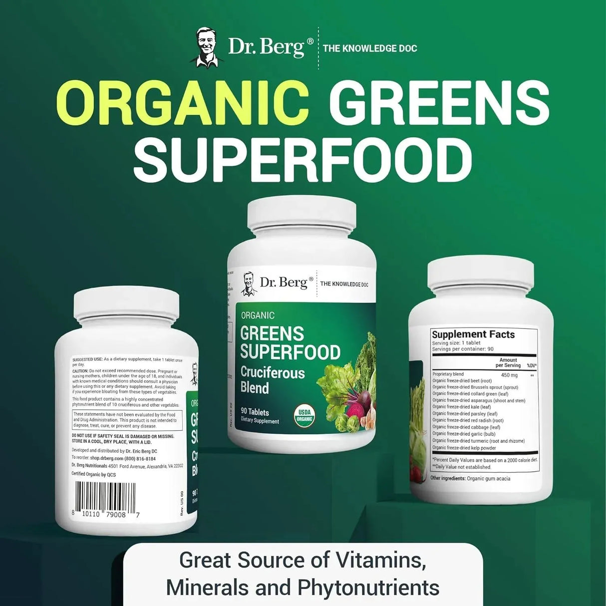 DR. BERG - Dr. Berg's Greens Superfood Cruciferous Vegetable 90 Tabletas - The Red Vitamin MX - Suplementos Alimenticios - {{ shop.shopifyCountryName }}