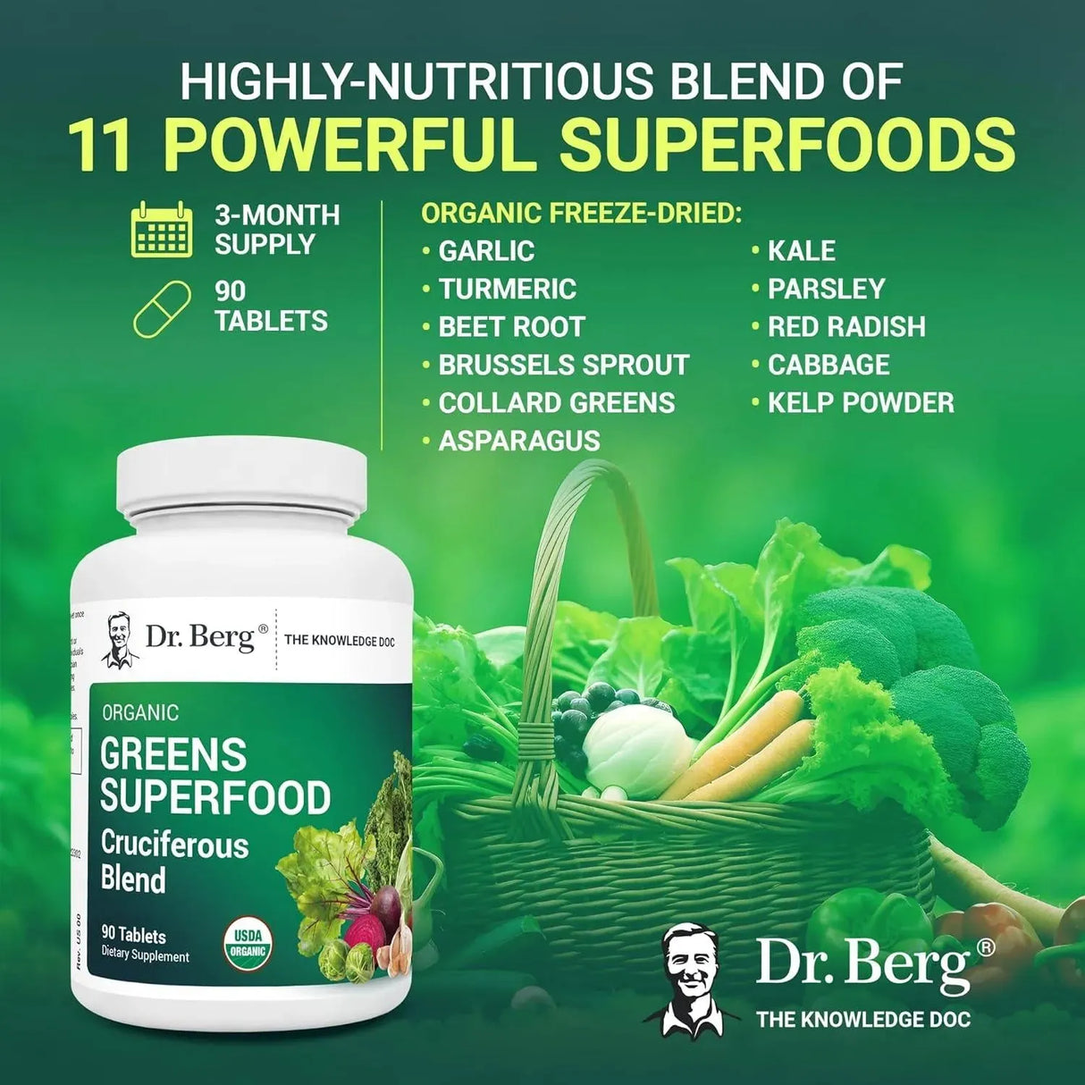 DR. BERG - Dr. Berg's Greens Superfood Cruciferous Vegetable 90 Tabletas - The Red Vitamin MX - Suplementos Alimenticios - {{ shop.shopifyCountryName }}