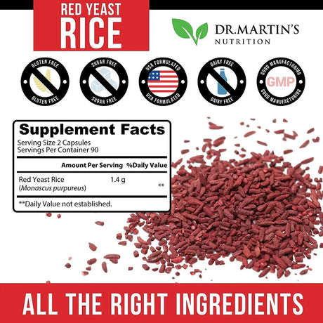 DR. MARTIN'S NUTRITION - DR. MARTIN'S NUTRITION Red Yeast Rice Extract 1400Mg. 180 Capsulas - The Red Vitamin MX - Suplementos Alimenticios - {{ shop.shopifyCountryName }}