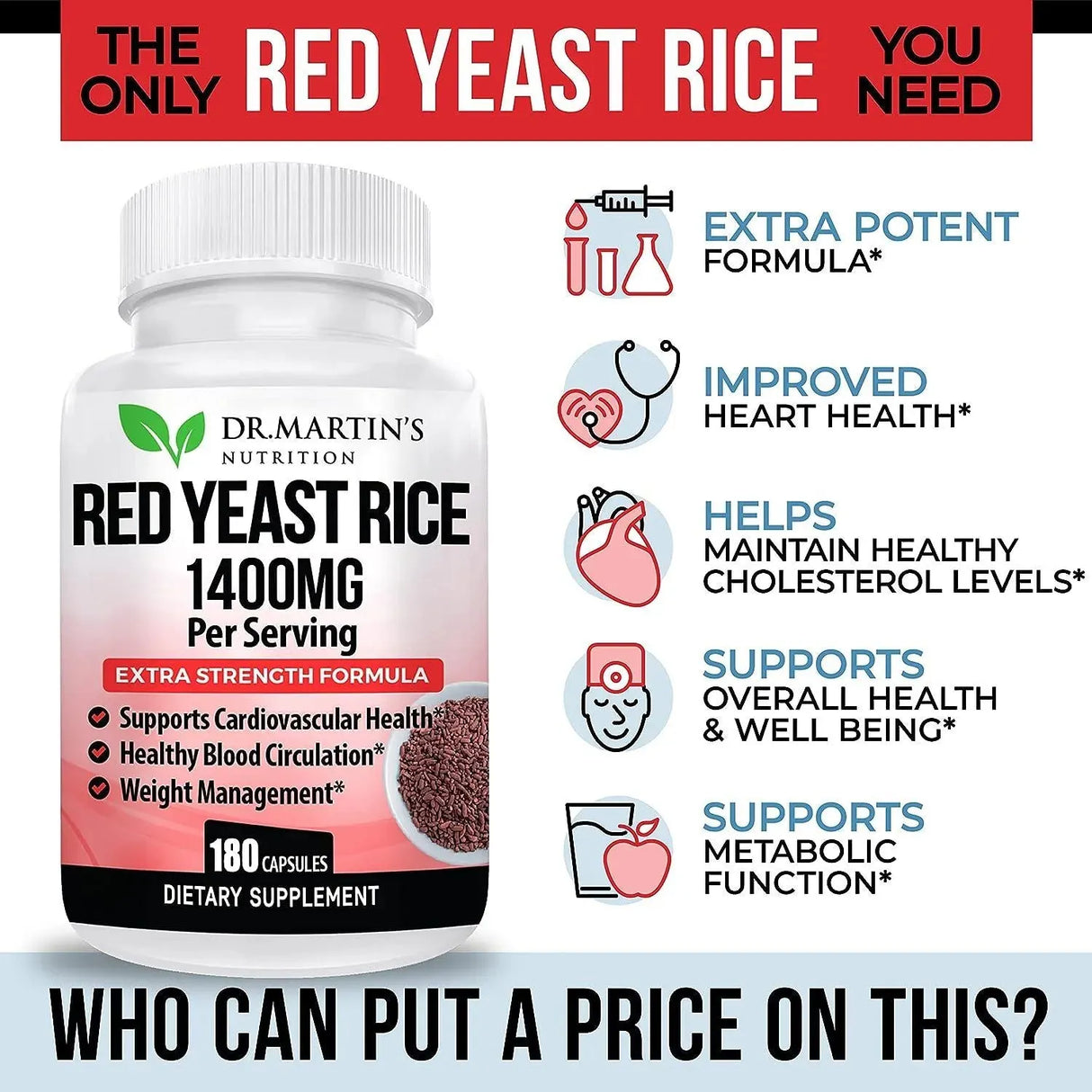 DR. MARTIN'S NUTRITION - DR. MARTIN'S NUTRITION Red Yeast Rice Extract 1400Mg. 180 Capsulas - The Red Vitamin MX - Suplementos Alimenticios - {{ shop.shopifyCountryName }}