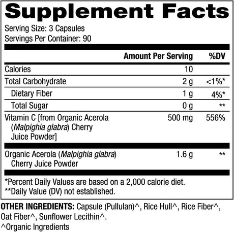 DR MERCOLA - Dr. Mercola Organic Vitamin C Acerola Cherry 270 Capsulas - The Red Vitamin MX - Suplementos Alimenticios - {{ shop.shopifyCountryName }}