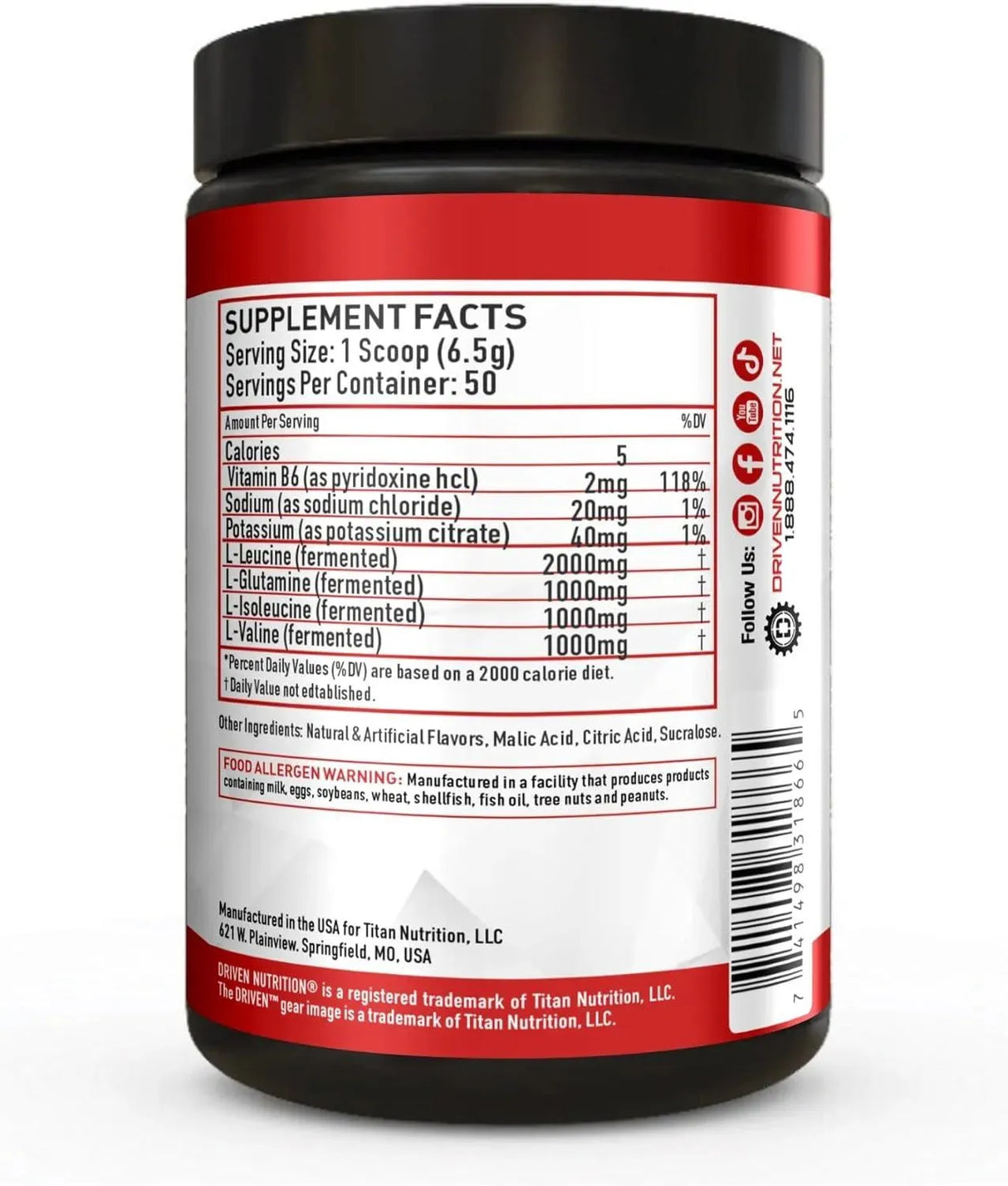 DRIVEN NUTRITION - Driven Nutrition Amino Branched-Chain Amino Acid with Glutamine 325Gr. - The Red Vitamin MX - Suplementos Alimenticios - {{ shop.shopifyCountryName }}