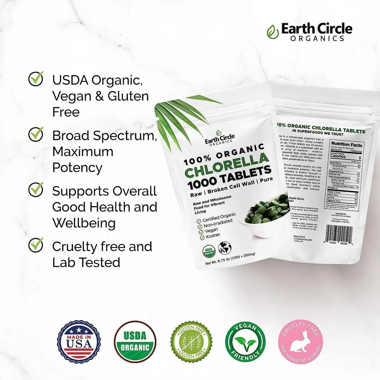 EARTH CIRCLE ORGANICS - Earth Circle Organics Premium Chlorella 1000 Tabletas - The Red Vitamin MX - Suplementos Alimenticios - {{ shop.shopifyCountryName }}