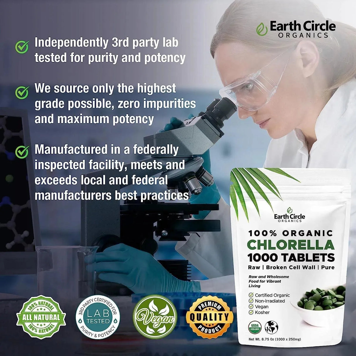 EARTH CIRCLE ORGANICS - Earth Circle Organics Premium Chlorella 1000 Tabletas - The Red Vitamin MX - Suplementos Alimenticios - {{ shop.shopifyCountryName }}