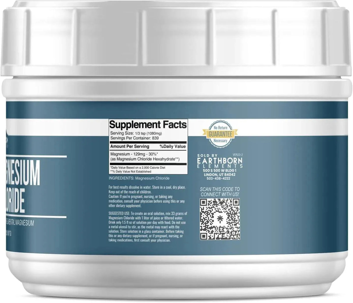 EARTHBORN ELEMENTS - Earthborn Elements Magnesium Chloride Powder 907Gr. - The Red Vitamin MX - Suplementos Alimenticios - {{ shop.shopifyCountryName }}