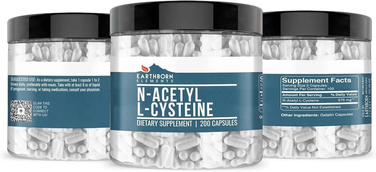 EARTHBORN ELEMENTS - Earthborn Elements NAC N-Acetyl L-Cysteine 200 Capsulas - The Red Vitamin MX - Suplementos Alimenticios - {{ shop.shopifyCountryName }}