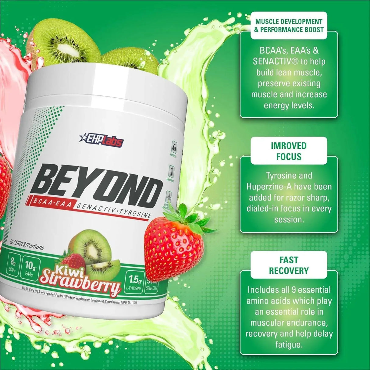 EHPLABS - EHP Labs Beyond BCAA Powder Amino Acids Kiwi Strawberry 60 Servicios - The Red Vitamin MX - Suplementos Alimenticios - {{ shop.shopifyCountryName }}