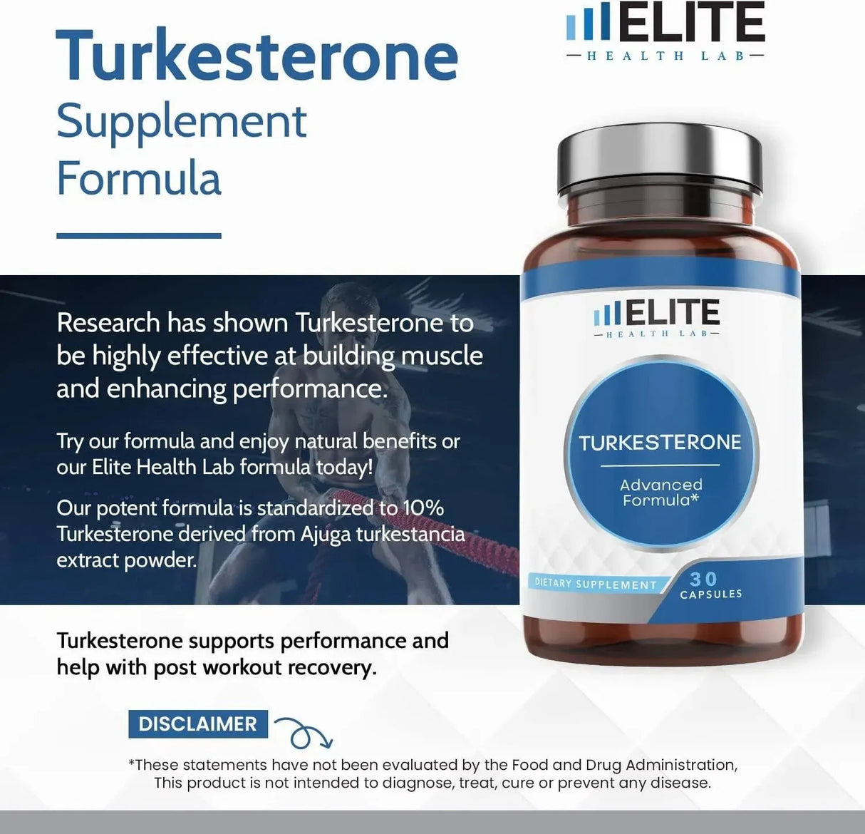 ELITE HEALTH LAB - Elite Health Lab Turkesterone Supplement 610Mg. 30 Capsulas - The Red Vitamin MX - Suplementos Alimenticios - {{ shop.shopifyCountryName }}