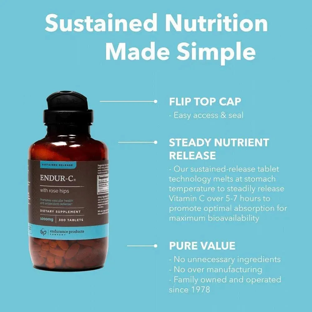 ENDURANCE PRODUCTS - ENDUR-C 1000Mg. Sustained-Release Vitamin C 300 Tabletas - The Red Vitamin MX - Suplementos Alimenticios - {{ shop.shopifyCountryName }}