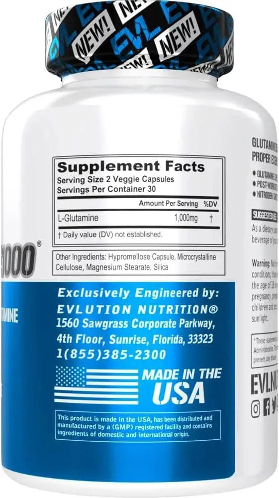 EVLUTION - Evlution Nutrition L-Glutamine 1000 30 Capsulas - The Red Vitamin MX - Suplementos Alimenticios - {{ shop.shopifyCountryName }}