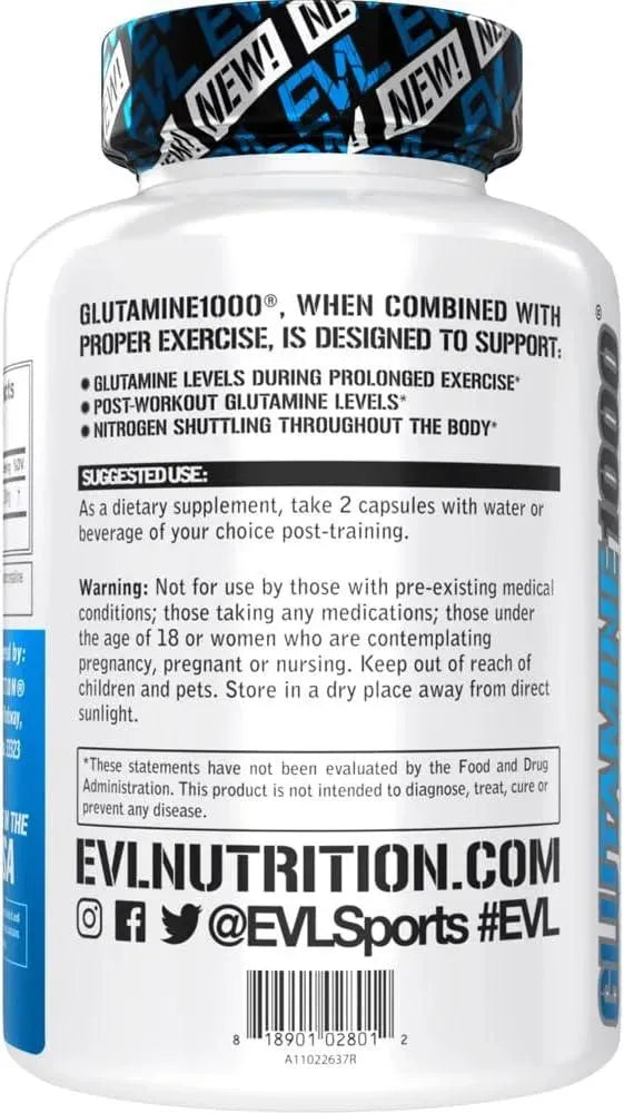 EVLUTION - Evlution Nutrition L-Glutamine 1000 30 Capsulas - The Red Vitamin MX - Suplementos Alimenticios - {{ shop.shopifyCountryName }}