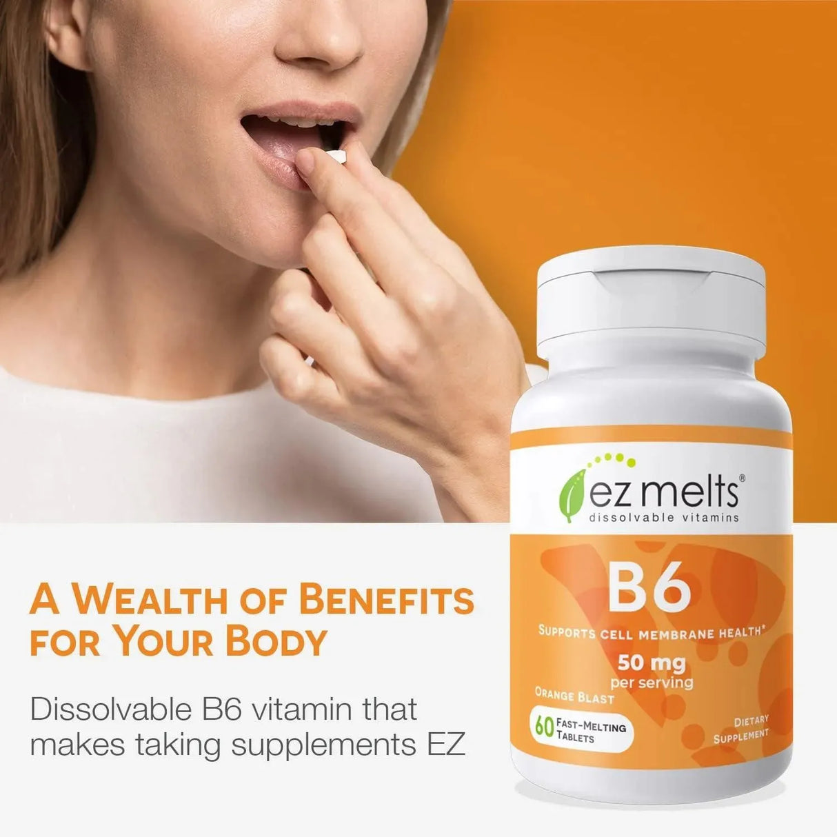 EZ MELTS - EZ Melts Dissolvable Vitamin B6 50Mg. 60 Tabletas Disolubles - The Red Vitamin MX - Suplementos Alimenticios - {{ shop.shopifyCountryName }}
