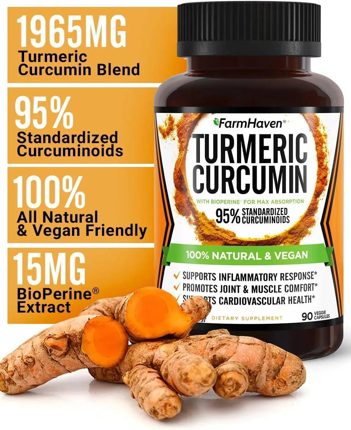 FARMHAVEN - FarmHaven Turmeric Curcumin BioPerine Black Pepper & 95% Curcuminoids 1965Mg. 90 Capsulas - The Red Vitamin MX - Suplementos Alimenticios - {{ shop.shopifyCountryName }}