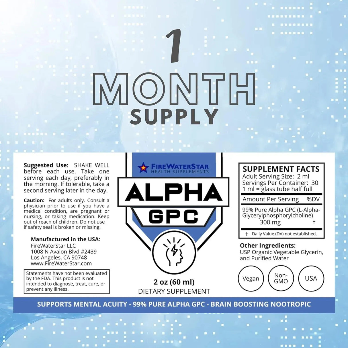 FIREWATERSTAR HEALTH SUPPLEMENTS - FireWaterStar Health Alpha GPC Liquid Drops 60Ml. - The Red Vitamin MX - Suplementos Alimenticios - {{ shop.shopifyCountryName }}