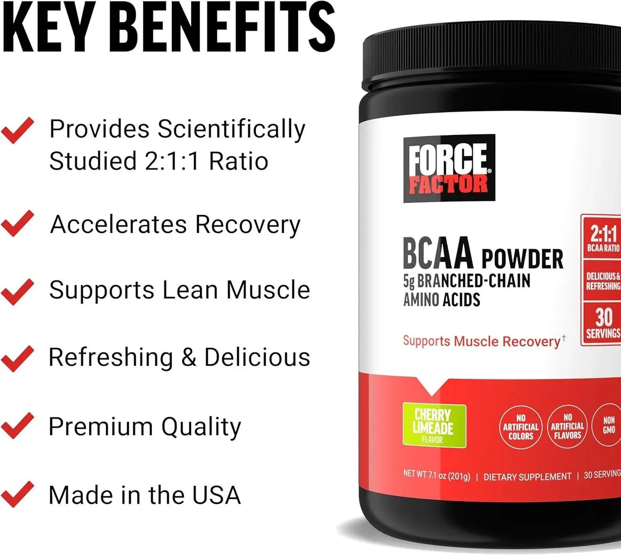 FORCE FACTOR - Force Factor BCAA Amino Acids Supplement 2:1:1 30 Servicios Cherry Limeade 201Gr. - The Red Vitamin MX - Suplementos Alimenticios - {{ shop.shopifyCountryName }}