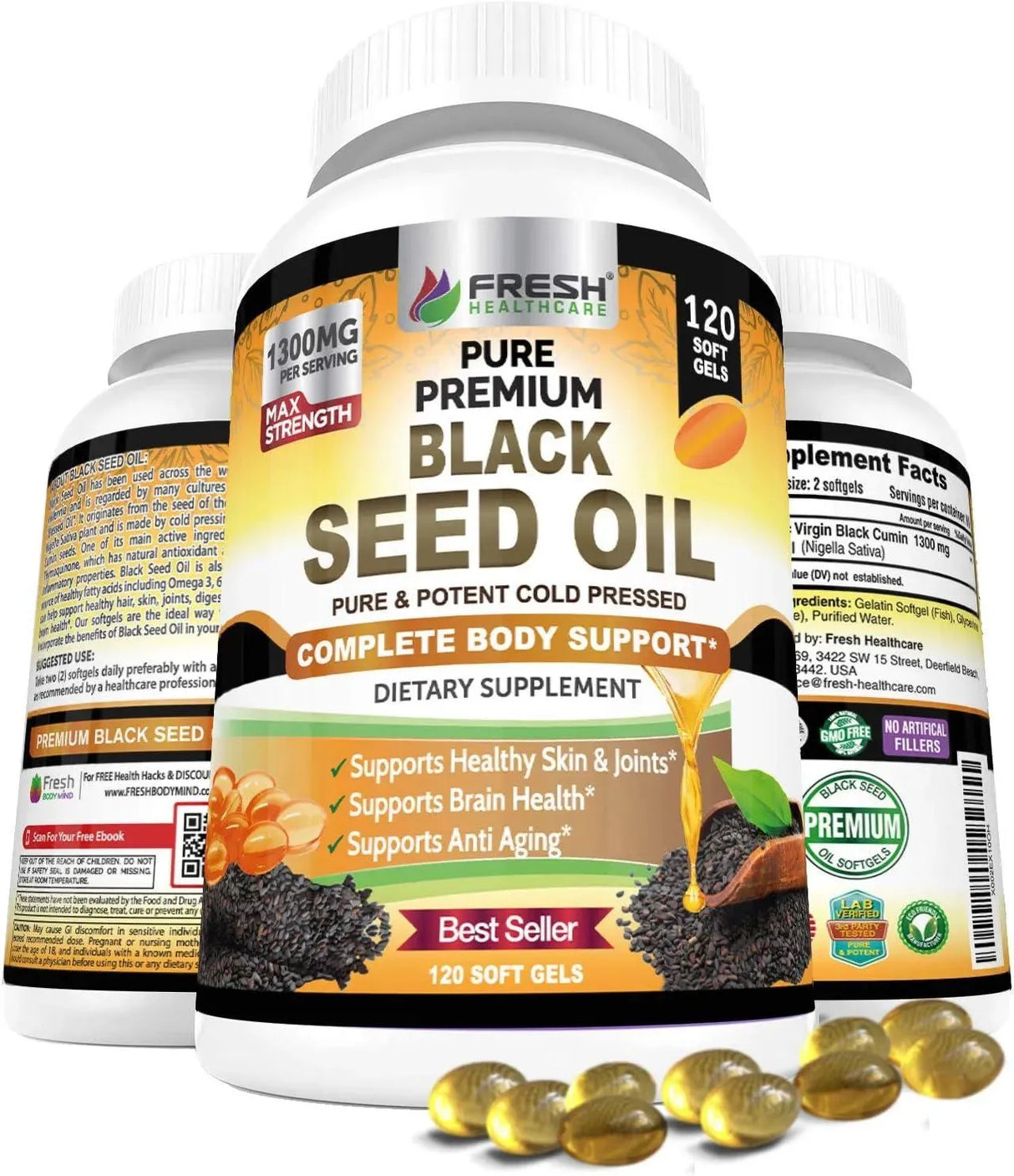 FRESH HEALTHCARE - Fresh Healthcare Black Seed Oil Capsules Cold Pressed 1300Mg. 120 Capsulas - The Red Vitamin MX - Suplementos Alimenticios - {{ shop.shopifyCountryName }}