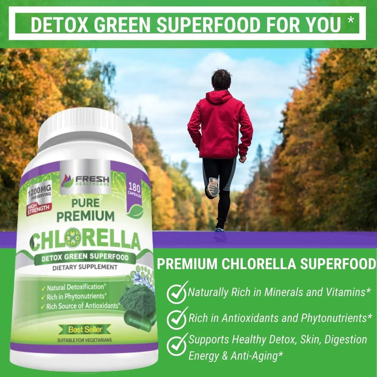 FRESH HEALTHCARE - Fresh Healthcare Premium Chlorella Supplement 1200Mg. 180 Capsulas - The Red Vitamin MX - Suplementos Alimenticios - {{ shop.shopifyCountryName }}