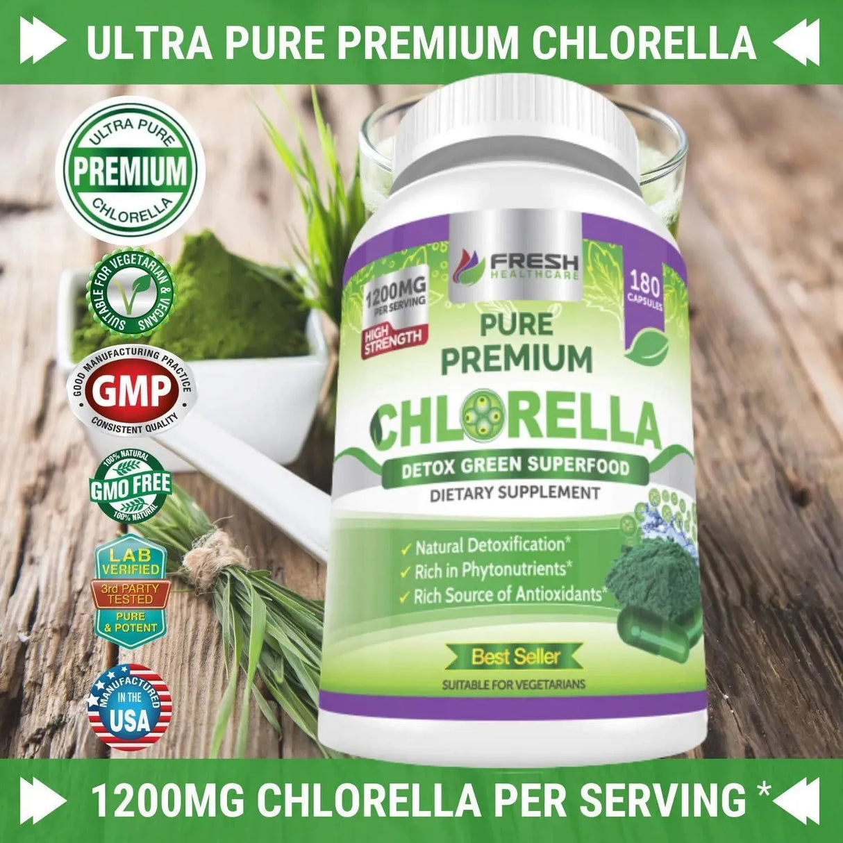 FRESH HEALTHCARE - Fresh Healthcare Premium Chlorella Supplement 1200Mg. 180 Capsulas - The Red Vitamin MX - Suplementos Alimenticios - {{ shop.shopifyCountryName }}