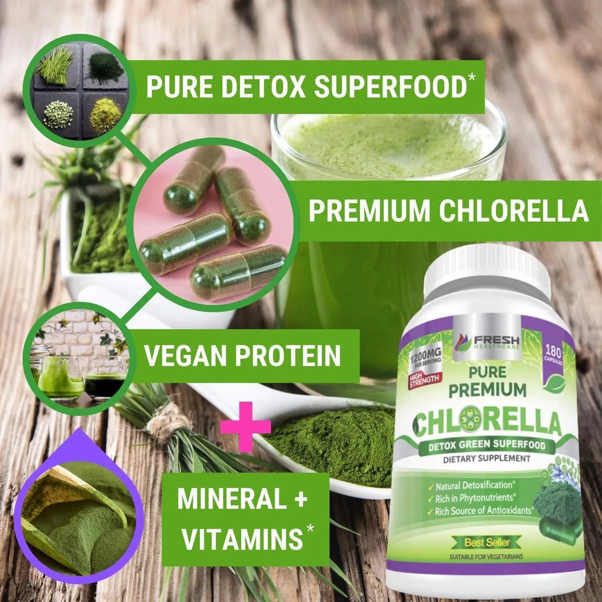 FRESH HEALTHCARE - Fresh Healthcare Premium Chlorella Supplement 1200Mg. 180 Capsulas - The Red Vitamin MX - Suplementos Alimenticios - {{ shop.shopifyCountryName }}
