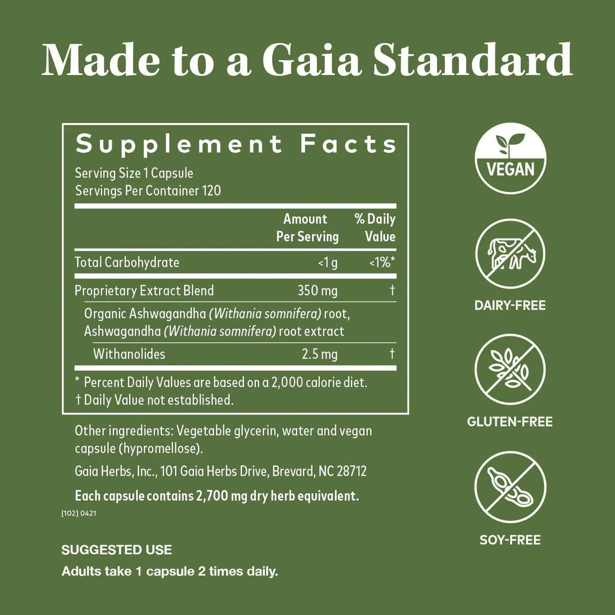 GAIA HERBS - Gaia Herbs Ashwagandha Root 120 Capsulas - The Red Vitamin MX - Suplementos Alimenticios - {{ shop.shopifyCountryName }}