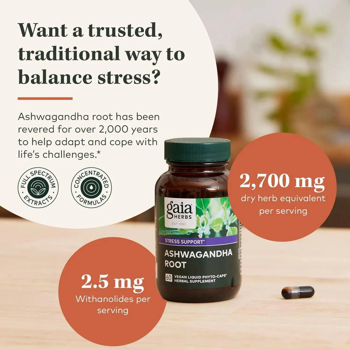 GAIA HERBS - Gaia Herbs Ashwagandha Root 120 Capsulas - The Red Vitamin MX - Suplementos Alimenticios - {{ shop.shopifyCountryName }}