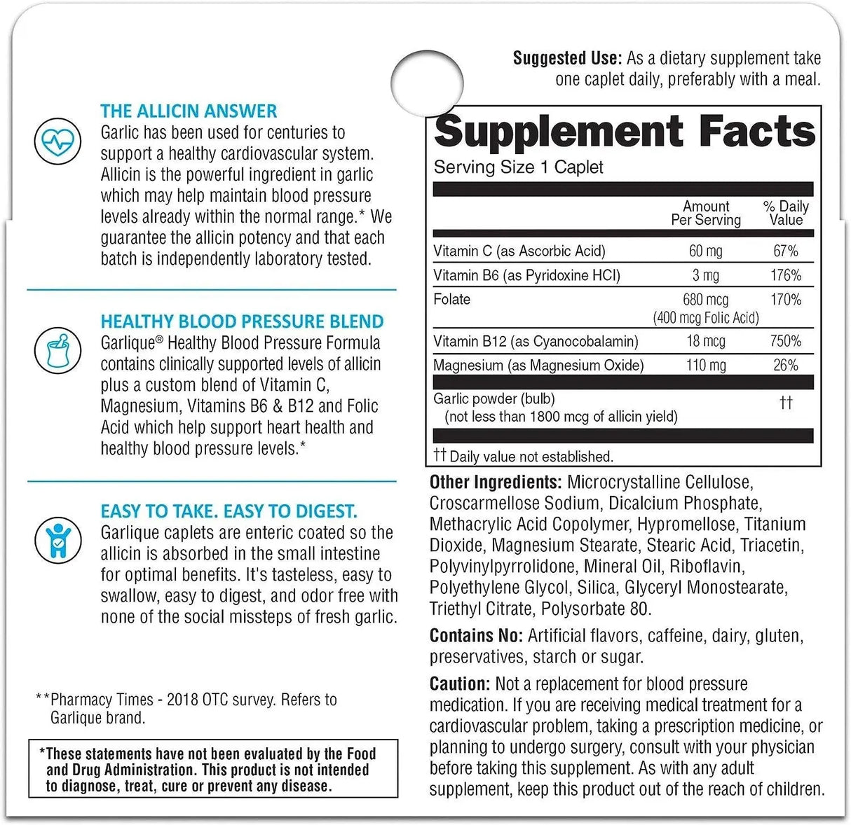 GARLIQUE - Garlique Garlic Extract Supplement Healthy Blood Pressure Formula 60 Tabletas - The Red Vitamin MX - Suplementos Alimenticios - {{ shop.shopifyCountryName }}