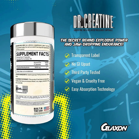 GLAXON - Glaxon Dr. Creatine Creatine Monohydrate 200 Capsulas - The Red Vitamin MX - Suplementos Alimenticios - {{ shop.shopifyCountryName }}