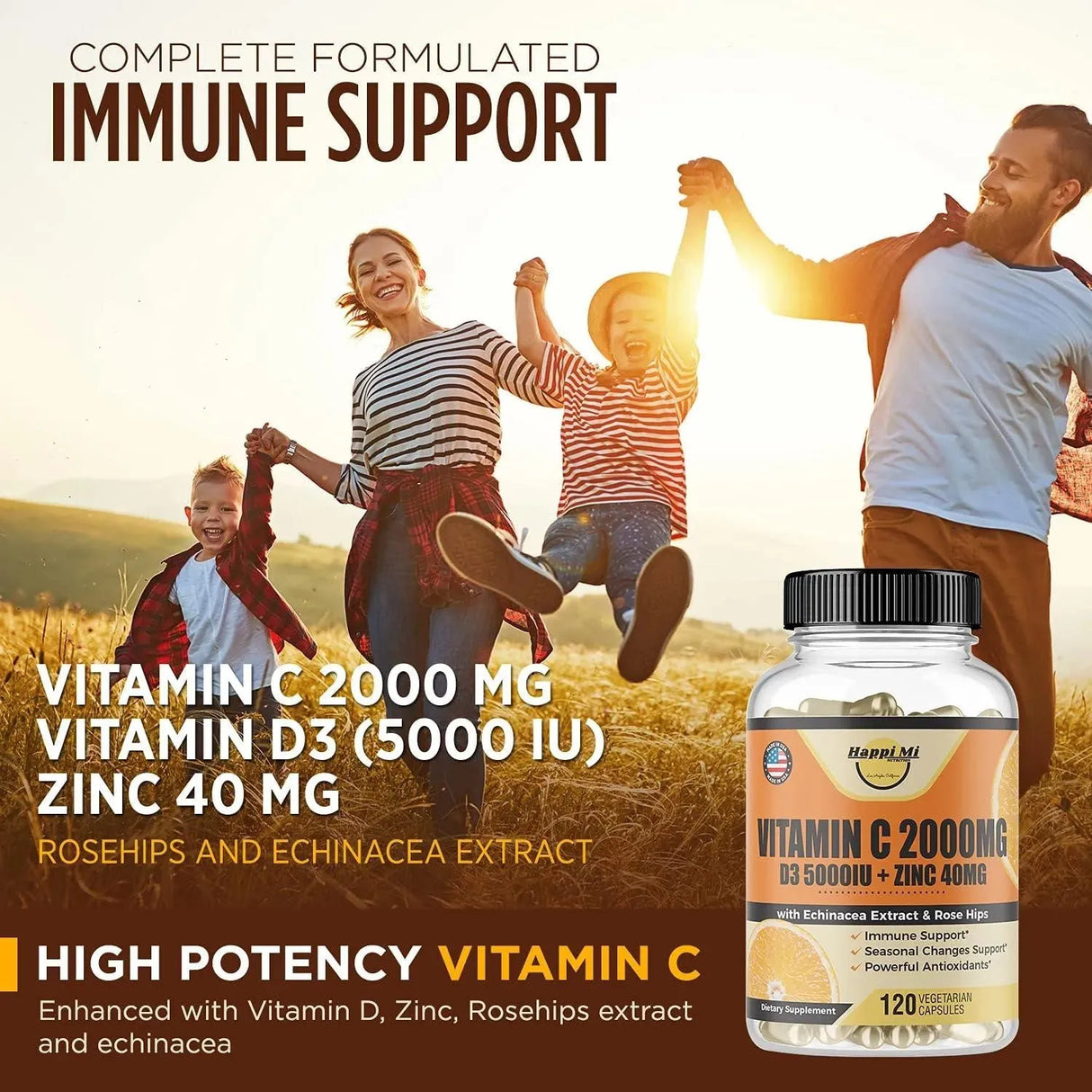 HAPPI MI NUTRITION - Happi Mi Nutrition Vitamin C 2000Mg. Zinc 40Mg. Vitamin D3 5000 IU 120 Capsulas - The Red Vitamin MX - Suplementos Alimenticios - {{ shop.shopifyCountryName }}