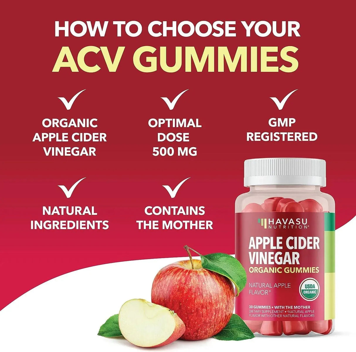 HAVASU NUTRITION - Havasu Organic Apple Cider Vinegar Gummies 30 Gomitas - The Red Vitamin MX - Suplementos Alimenticios - {{ shop.shopifyCountryName }}