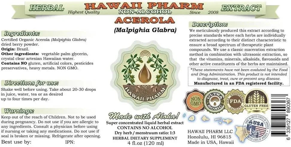 HAWAIIPHARM - Hawaii Pharm Acerola Alcohol-Free Liquid Extract 2 Fl.Oz. - The Red Vitamin MX - Suplementos Alimenticios - {{ shop.shopifyCountryName }}