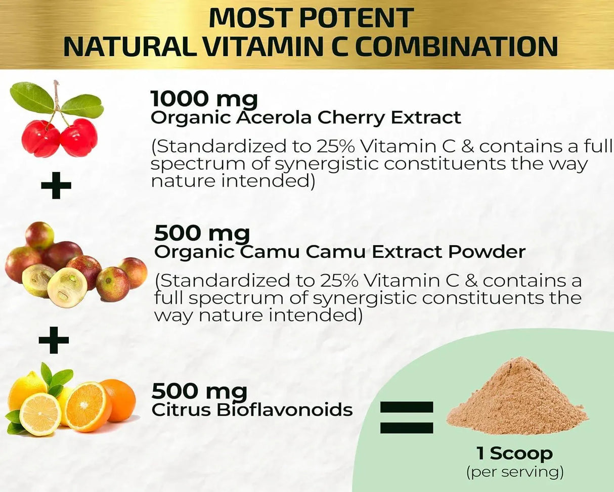 HCL - HCL Natural Vitamin C from Organic Acerola Cherry & Camu Camu Powder 180Gr. - The Red Vitamin MX - Suplementos Alimenticios - {{ shop.shopifyCountryName }}