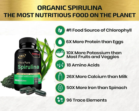 HCL - HCL Organic Spirulina Powder Capsules 3000Mg. 180 Capsulas - The Red Vitamin MX - Suplementos Alimenticios - {{ shop.shopifyCountryName }}