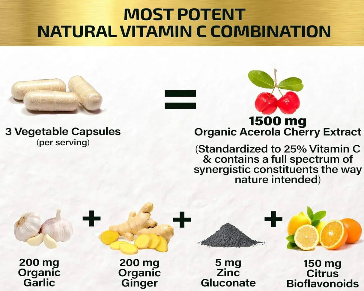 HCL - HCL Vitamin C from Organic Acerola Cherry 90 Capsulas - The Red Vitamin MX - Suplementos Alimenticios - {{ shop.shopifyCountryName }}