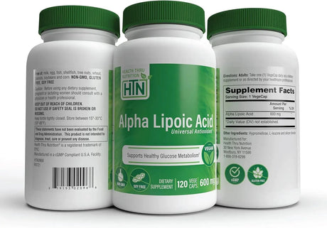 HEALTH THRU NUTRITION - Health Thru Nutrition Alpha Lipoic Acid 600Mg. 120 Capsulas - The Red Vitamin MX - Suplementos Alimenticios - {{ shop.shopifyCountryName }}