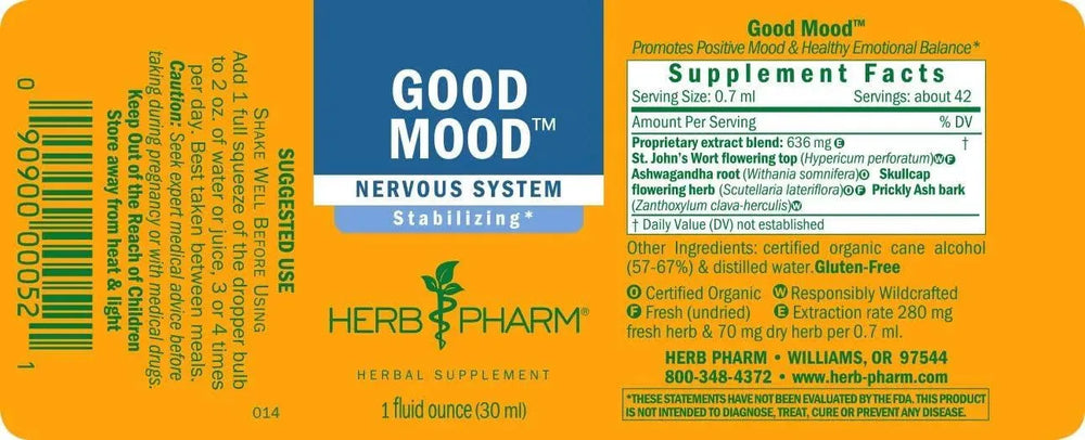 HERB PHARM - Herb Pharm Good Mood Liquid Herbal Formula with St. John's Wort 2 Fl.Oz. - The Red Vitamin MX - Suplementos Alimenticios - {{ shop.shopifyCountryName }}