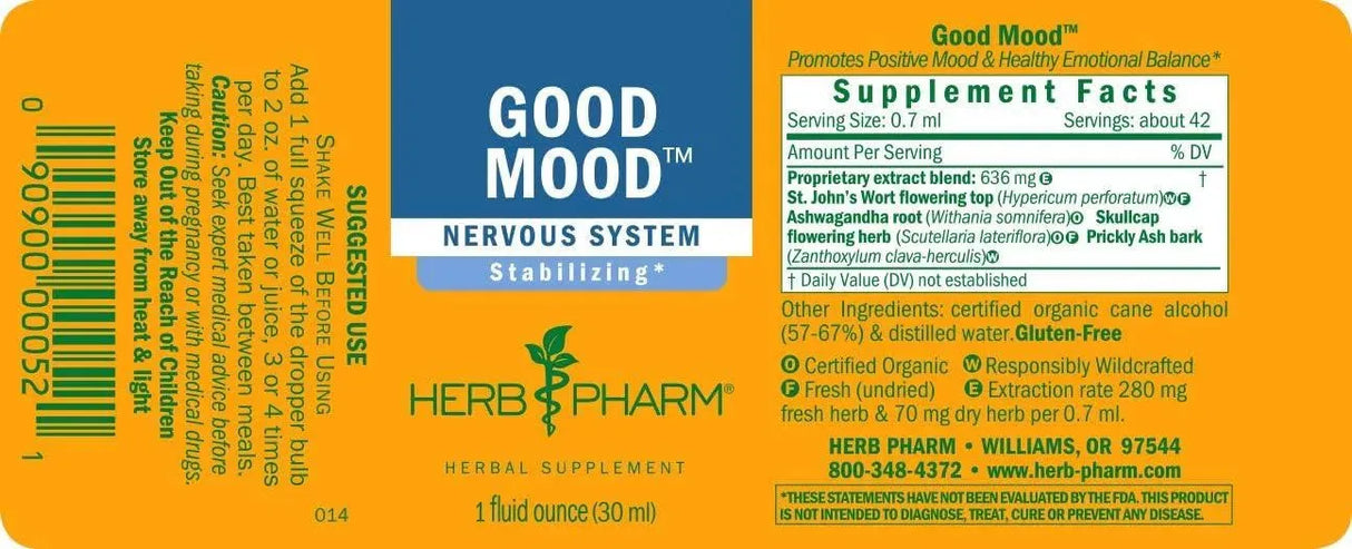 HERB PHARM - Herb Pharm Good Mood Liquid Herbal Formula with St. John's Wort 2 Fl.Oz. - The Red Vitamin MX - Suplementos Alimenticios - {{ shop.shopifyCountryName }}