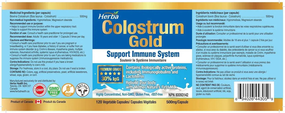 HERBA - Herba Bovine Colostrum 500Mg. 120 Capsulas - The Red Vitamin MX - Suplementos Alimenticios - {{ shop.shopifyCountryName }}