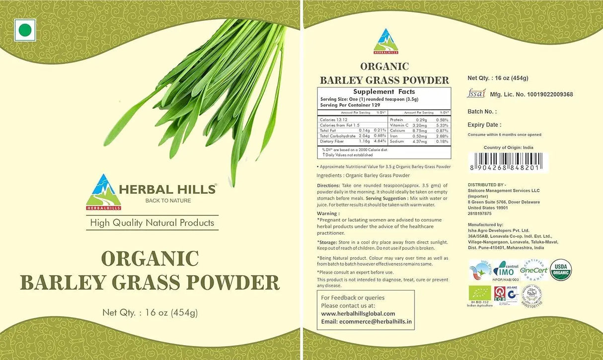 HERBAL HILLS - HERBAL HILLS Barley Grass Powder 454Gr. - The Red Vitamin MX - Suplementos Alimenticios - {{ shop.shopifyCountryName }}
