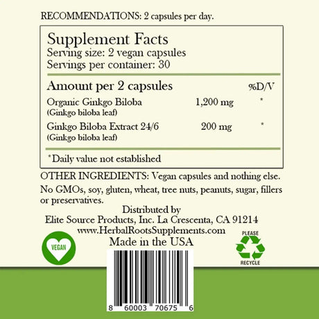 HERBAL ROOTS - Herbal Roots Ginkgo Biloba 1400Mg. 60 Capsulas - The Red Vitamin MX - Suplementos Alimenticios - {{ shop.shopifyCountryName }}